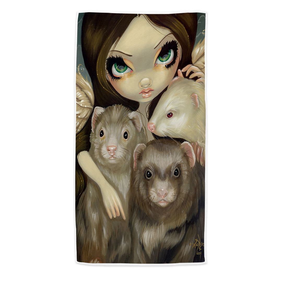 Angel with Ferrets Beach Towel