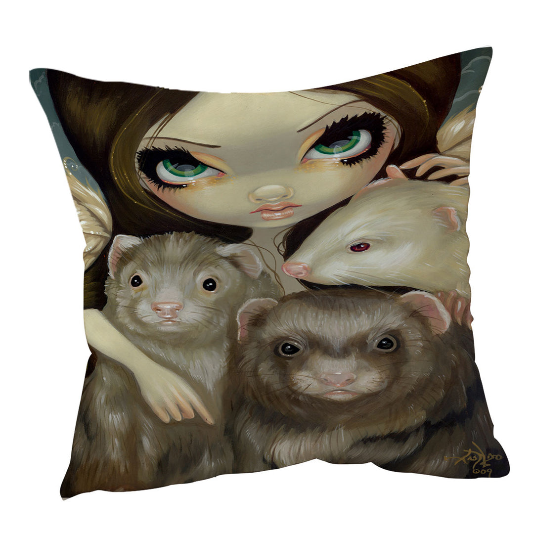 Angel with Ferrets Cushion Covers