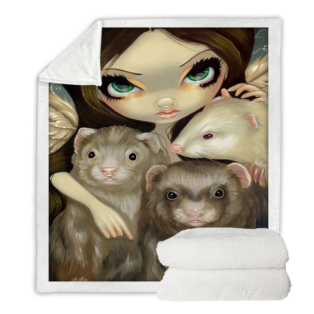 Angel with Ferrets Fleece Blankets