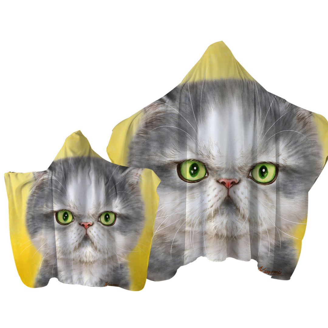 Angry Grey Kitten Cats Art Drawings Towel with Hood