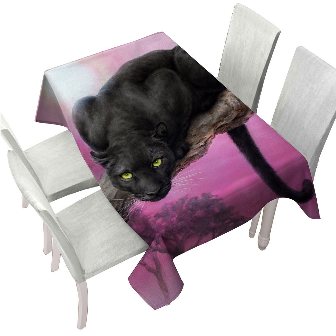 Animal Art Black Panther over Pink Tablecloth