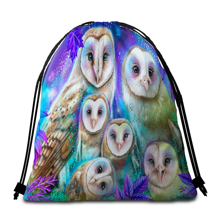 Animal Art Daydream Barn Owls Beach Towels and Bags Set