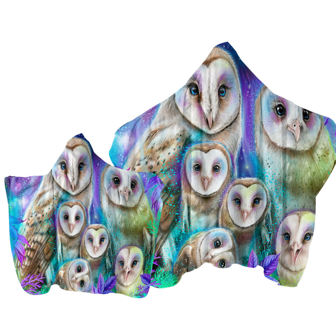 Animal Art Daydream Barn Owls Hooded Beach Towel