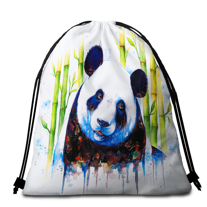 Animal Art Painting Bamboo Panda Beach Towels and Bags Set