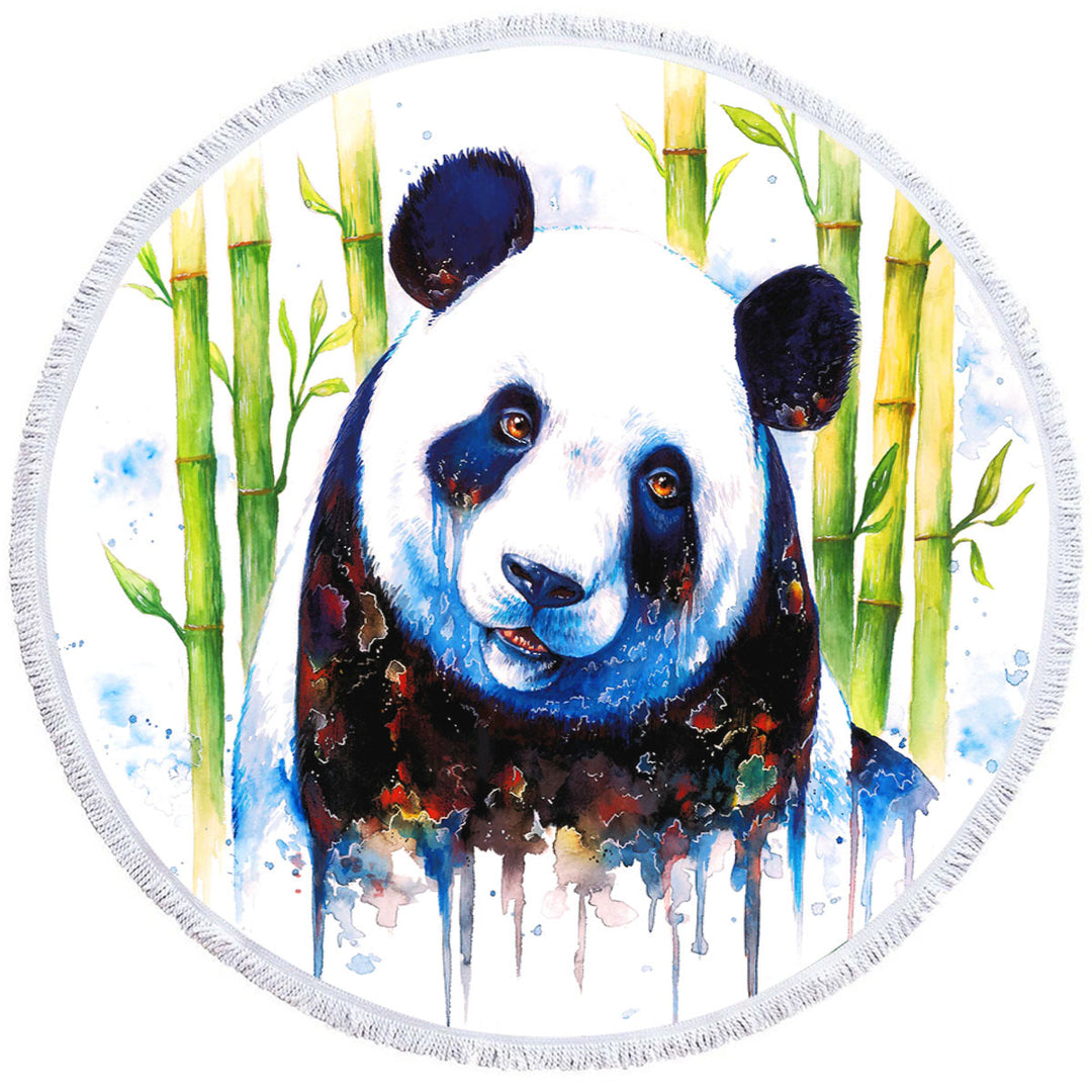 Animal Art Painting Bamboo Panda Round Beach Towel