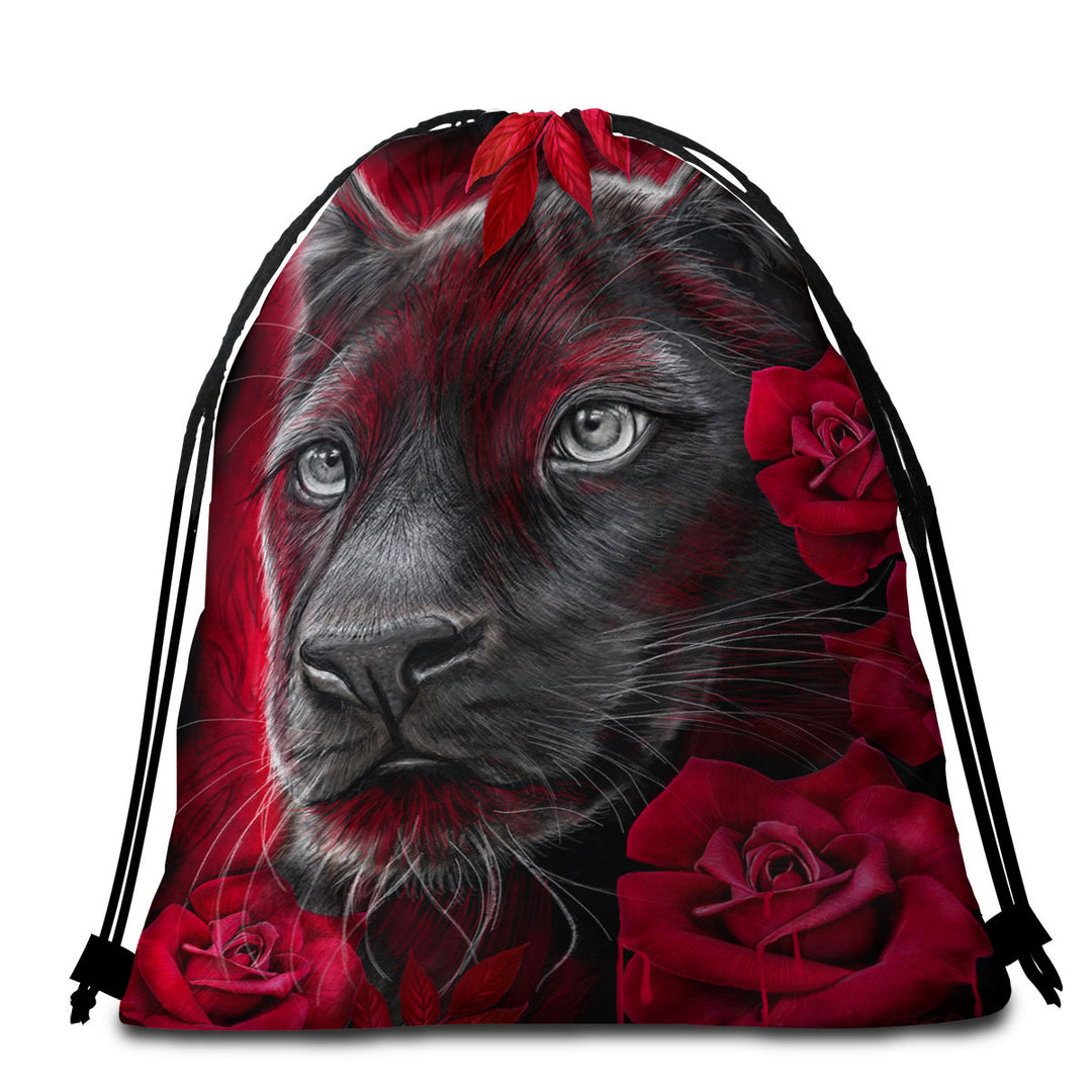 Animal Art Scarlet Rose Panther Beach Towels and Bags Set