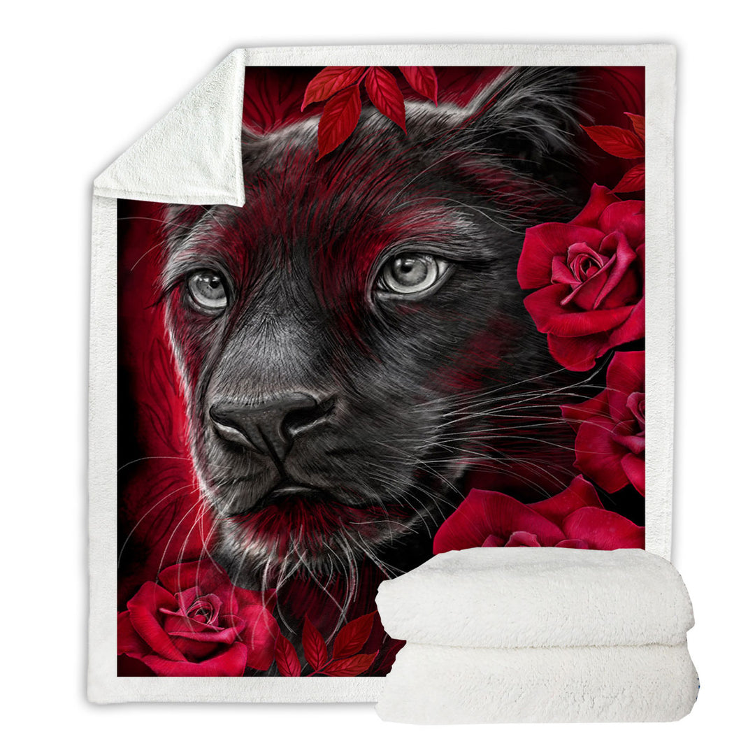 Animal Art Scarlet Rose Panther Fleece Blankets