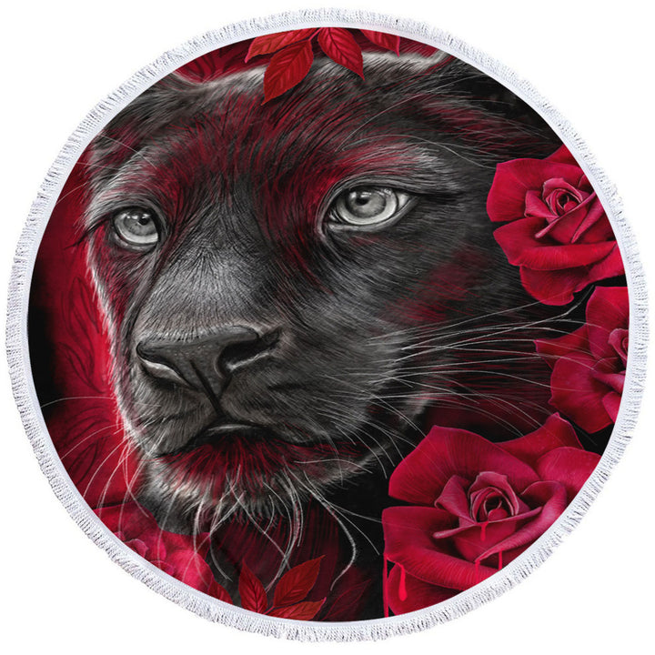 Animal Art Scarlet Rose Panther Microfiber Beach Towel