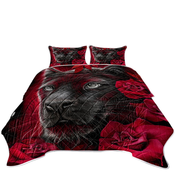 Animal Art Scarlet Rose Panther Quilt