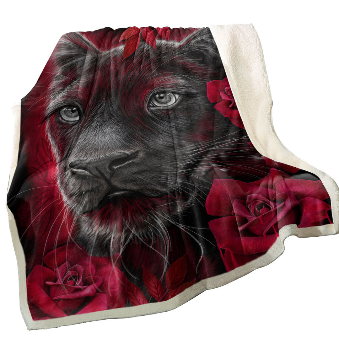 Animal Art Scarlet Rose Panther Sherpa Blanket