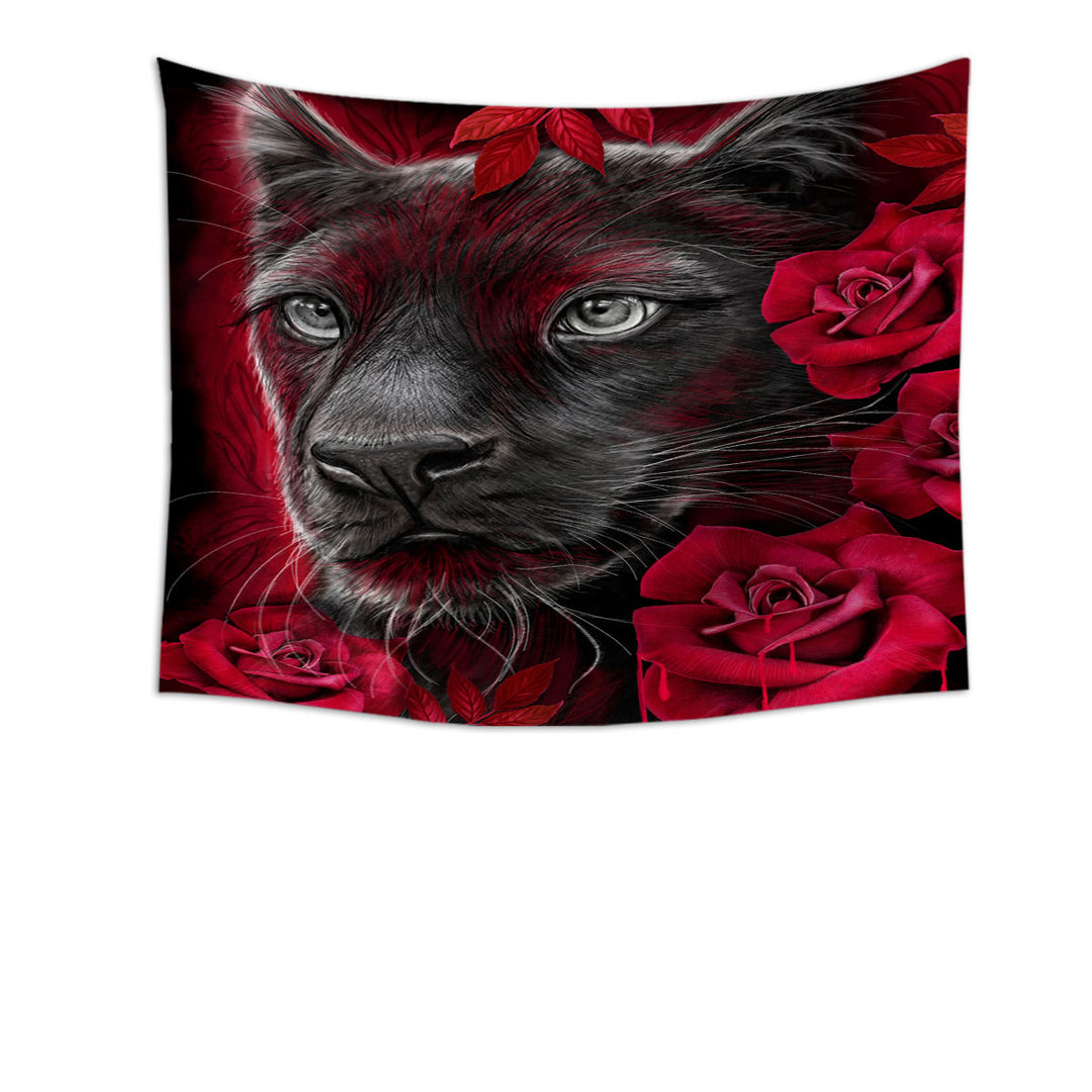 Animal Art Scarlet Rose Panther Tapestry Wall Decor