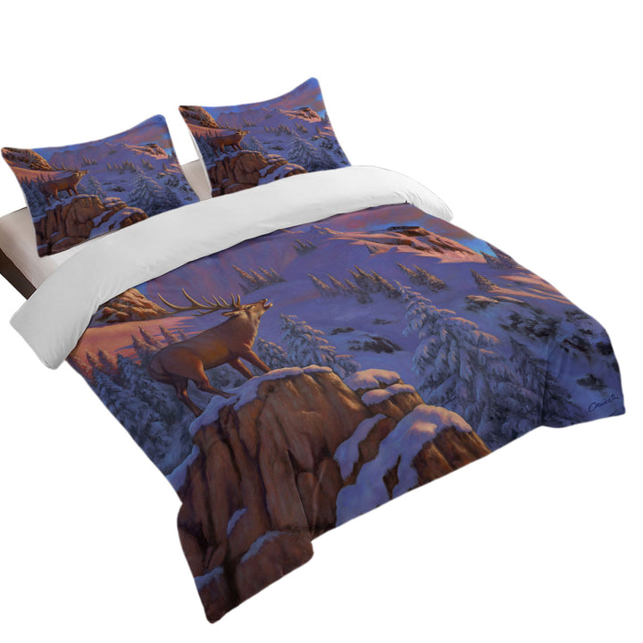 Animal Art Snowy Mountains Elk Coverlet