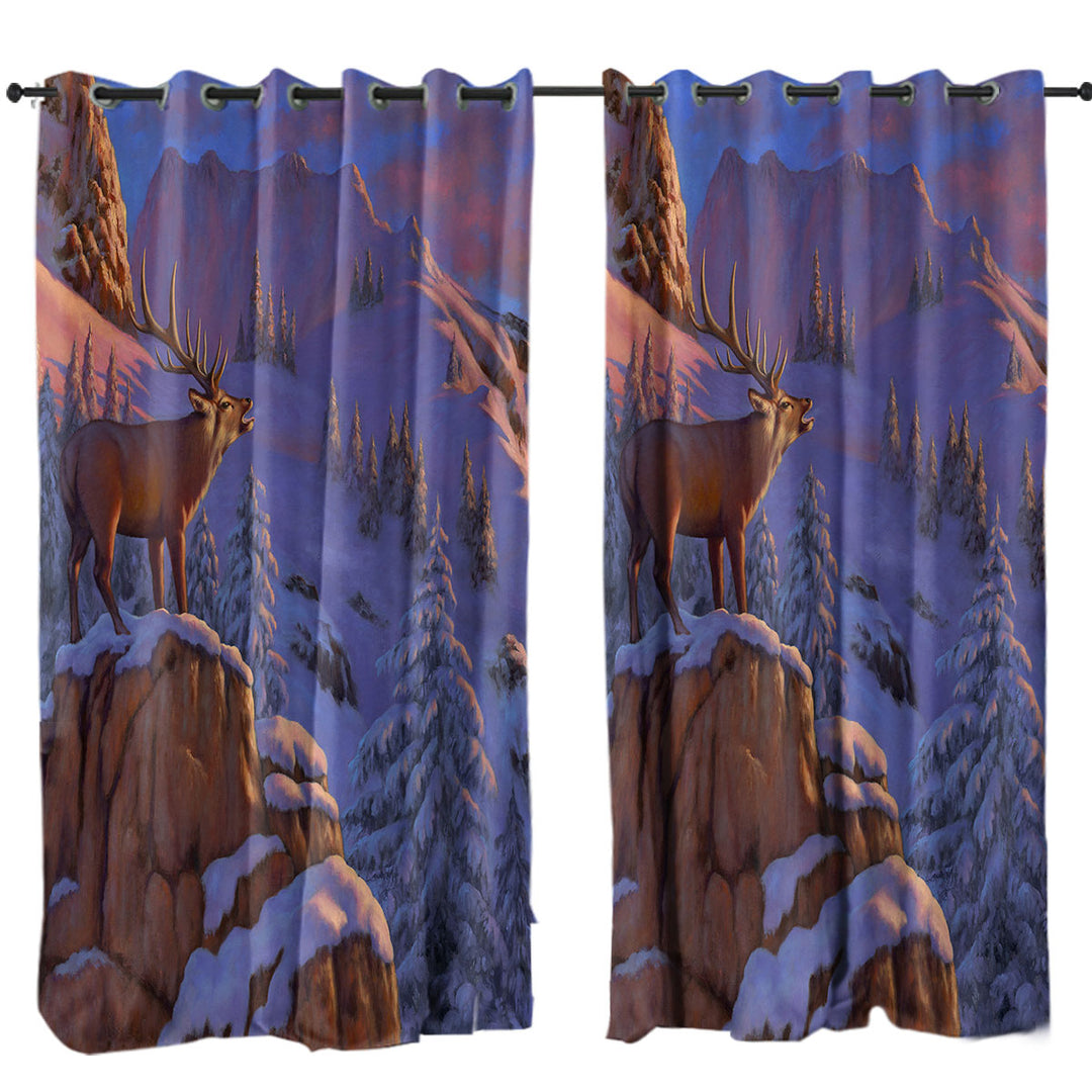 Animal Art Snowy Mountains Elk Curtains for Living Room