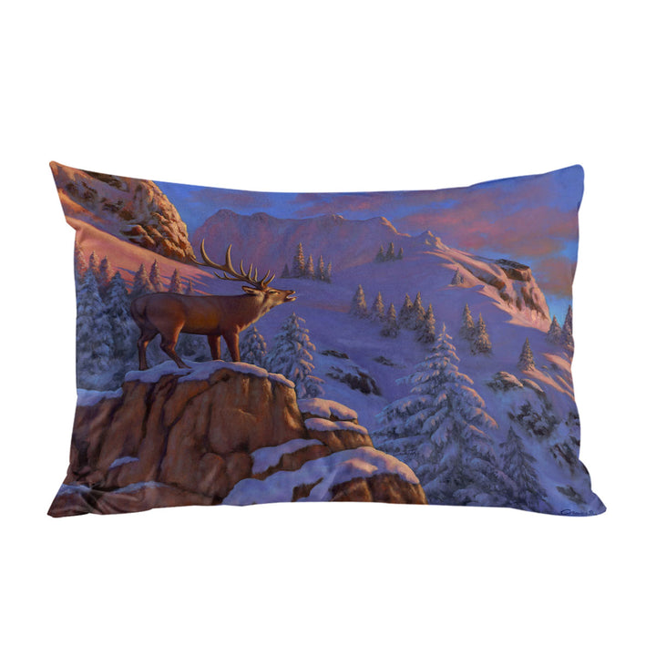 Animal Art Snowy Mountains Elk Pillow Cases