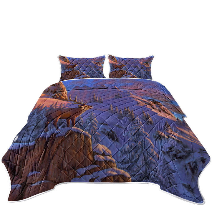 Animal Art Snowy Mountains Elk Quilts