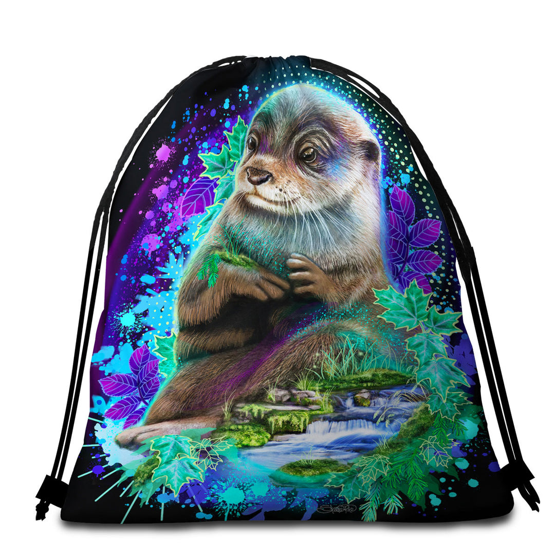 Animal Art Waterfall Otter Beach Towel Bags