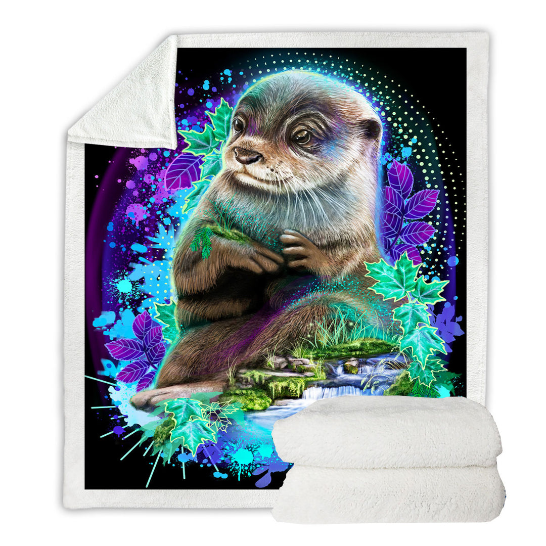 Animal Art Waterfall Otter Sherpa Blanket