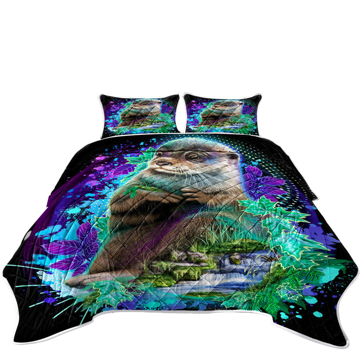 Animal Art Waterfall Otter Spirit King Quilt