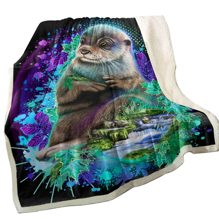 Animal Art Waterfall Otter Throw Blanket