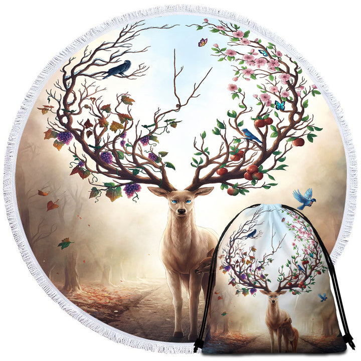 Animal Painting Circle Beach Towel Seasons Change Deer