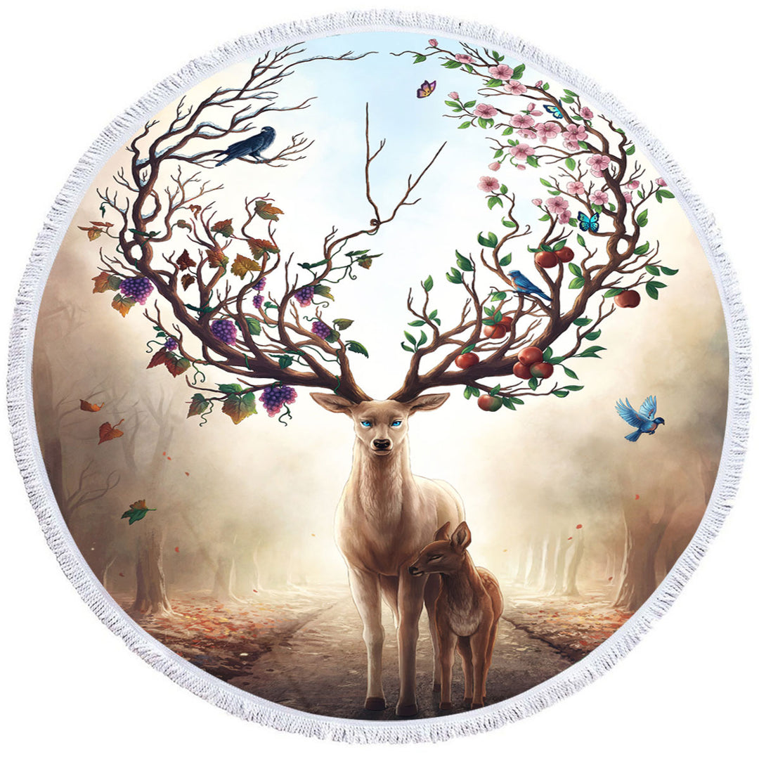 Animal Painting Circle Towel Seasons Change Deer