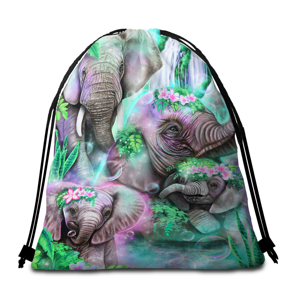 Animal Painting Day Dream Elephants Beach Towel Bags