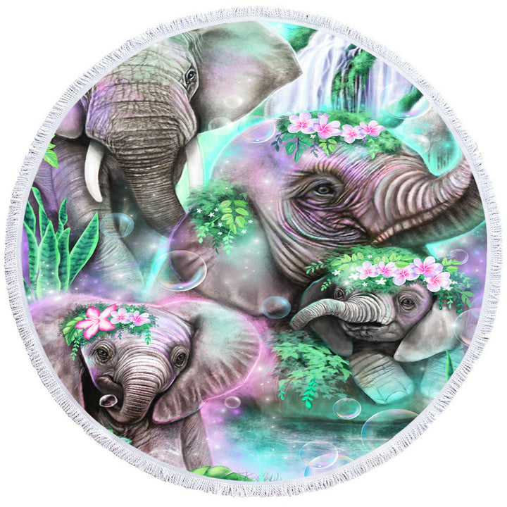 Animal Painting Day Dream Elephants Circle Beach Towel