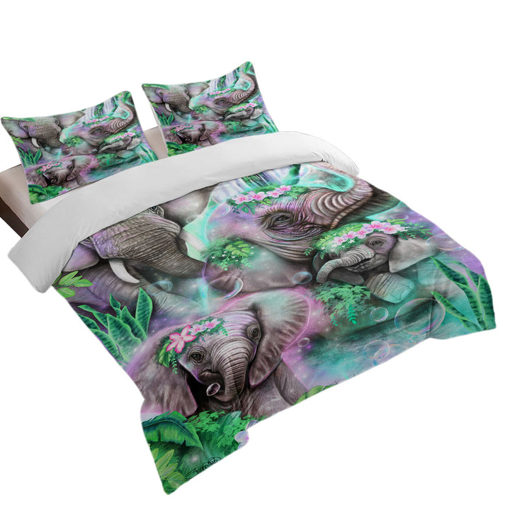 Animal Painting Day Dream Elephants Lagoon Duvet Cover set