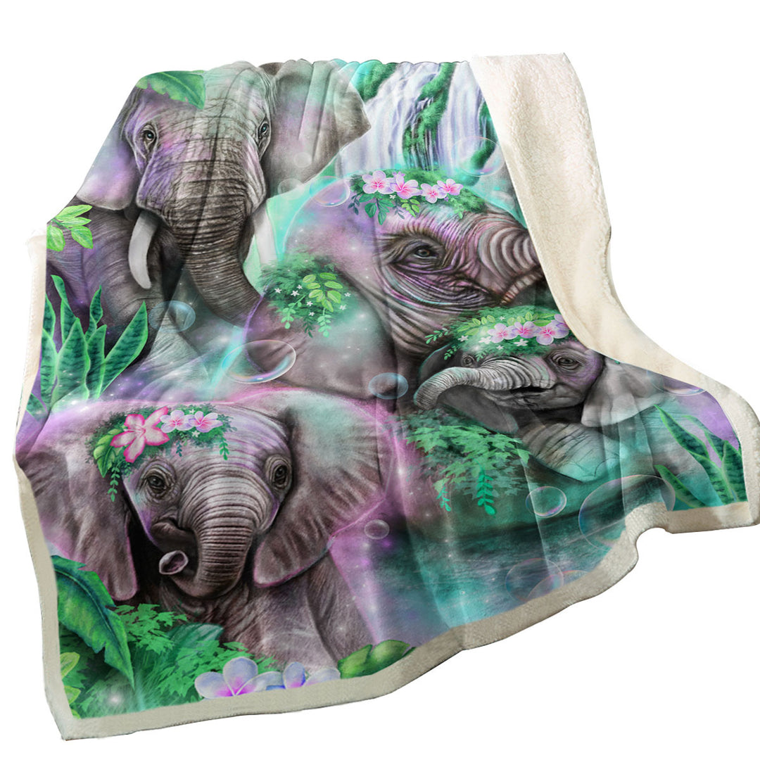 Animal Painting Day Dream Elephants Sherpa Blanket