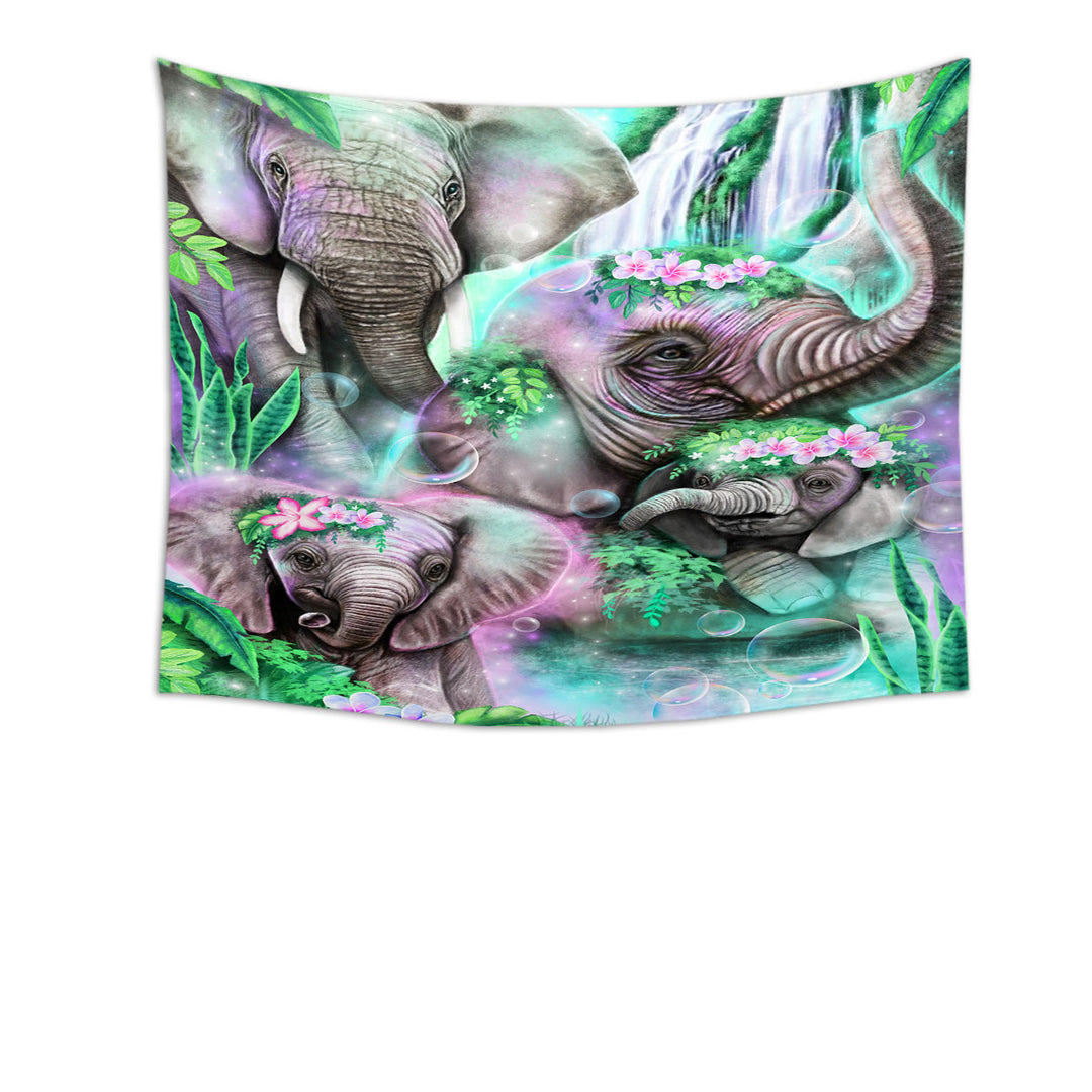 Animal Painting Day Dream Elephants Wall Decor Tapestry