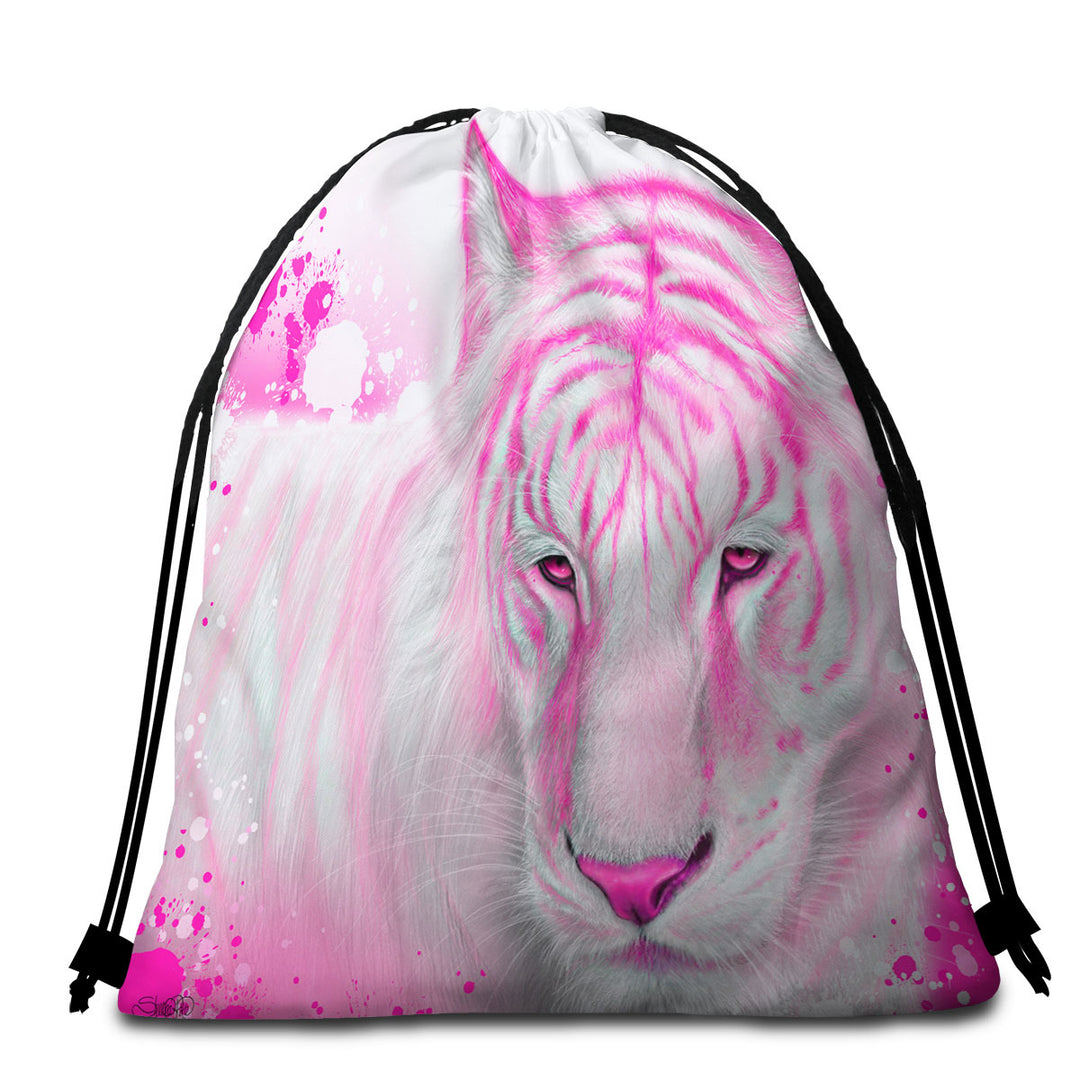 Animal Painting Hot Pink Tigress Beach Bags and Towels