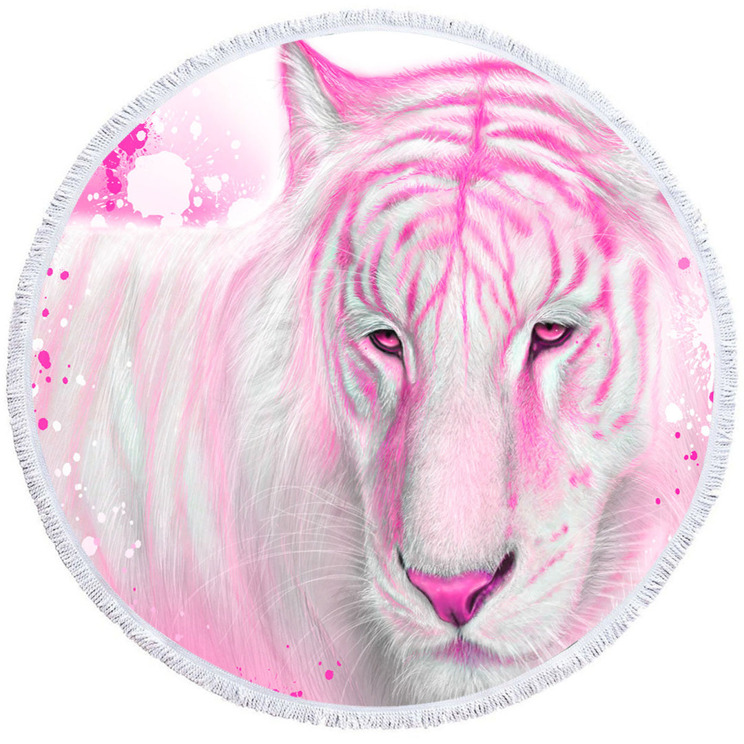 Animal Painting Hot Pink Tigress Circle Beach Towel