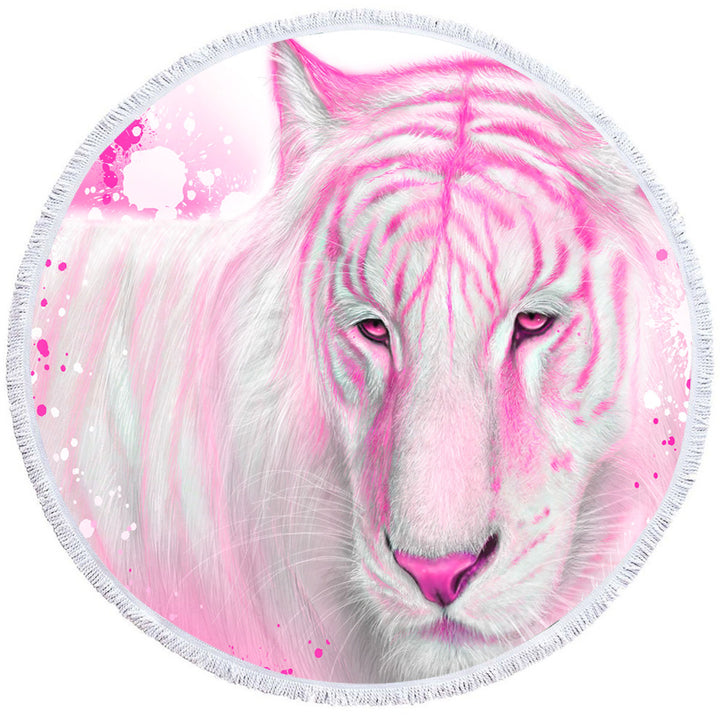 Animal Painting Hot Pink Tigress Circle Beach Towel