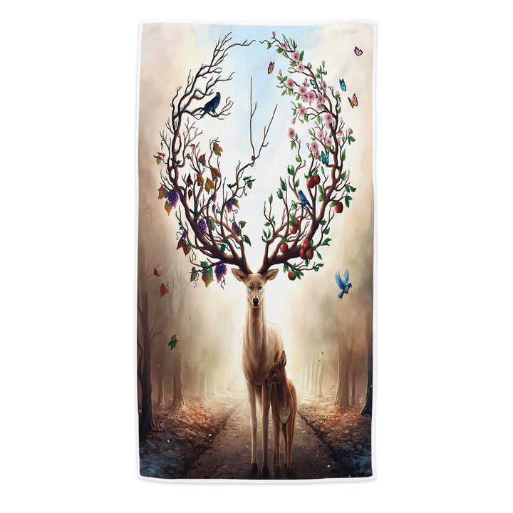 Animal Painting Microfiber Beach Towel Seasons Change Deer