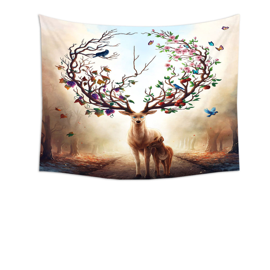 Animal Painting Tapestry Wall Decor Seasons Change Deer