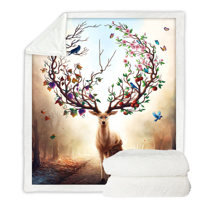 Animal Painting Throw Blanket Seasons Change Deer