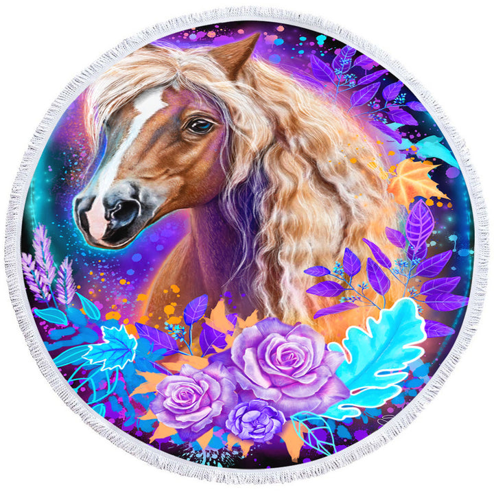 Animals Art Horse Round Beach Towel