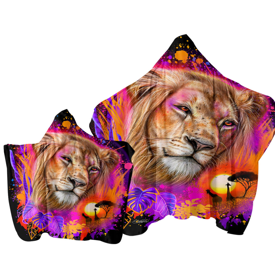 Animals Art Lion Spirit Hooded Beach Towel