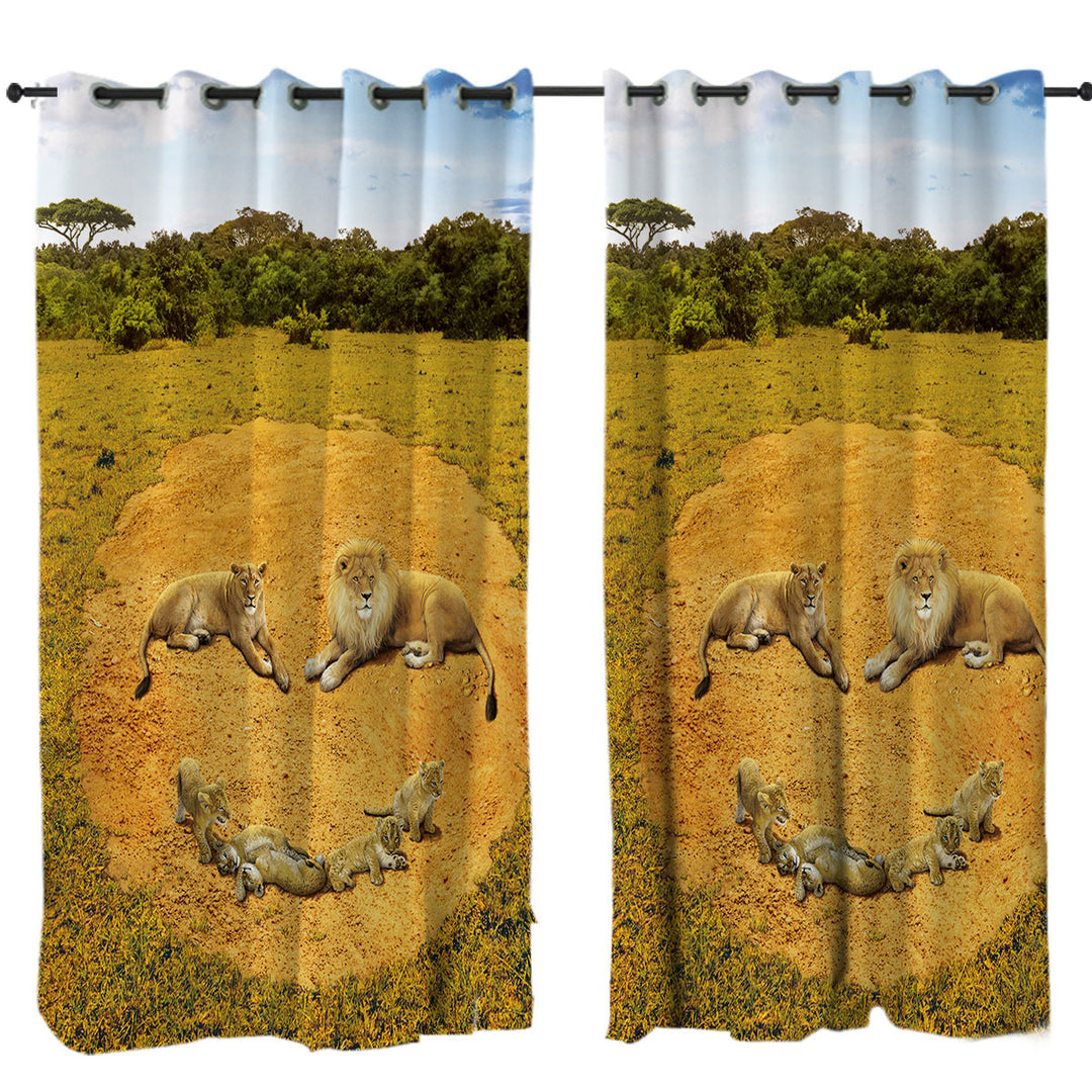 Animals Art Smiley Face Lions Curtains for Living Room