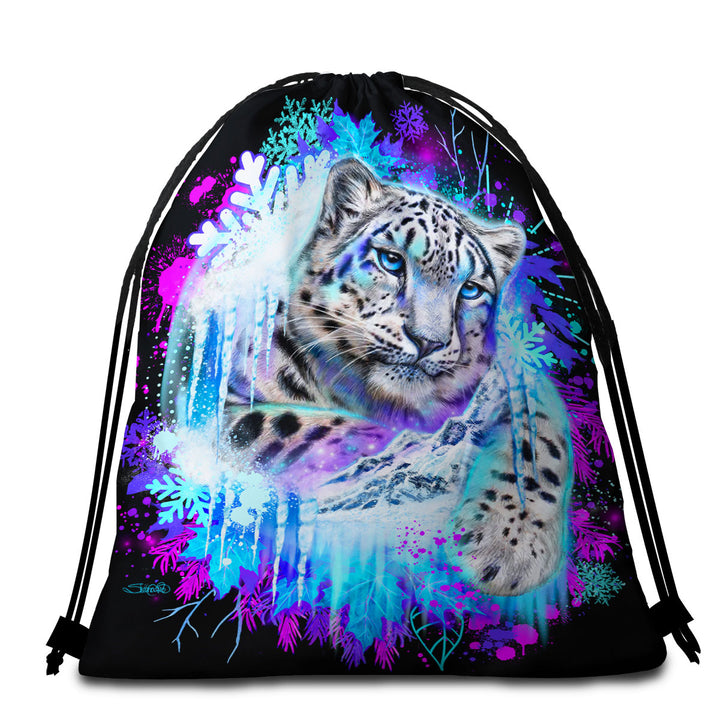 Animals Art Snow Leopard Beach Bags and Towel