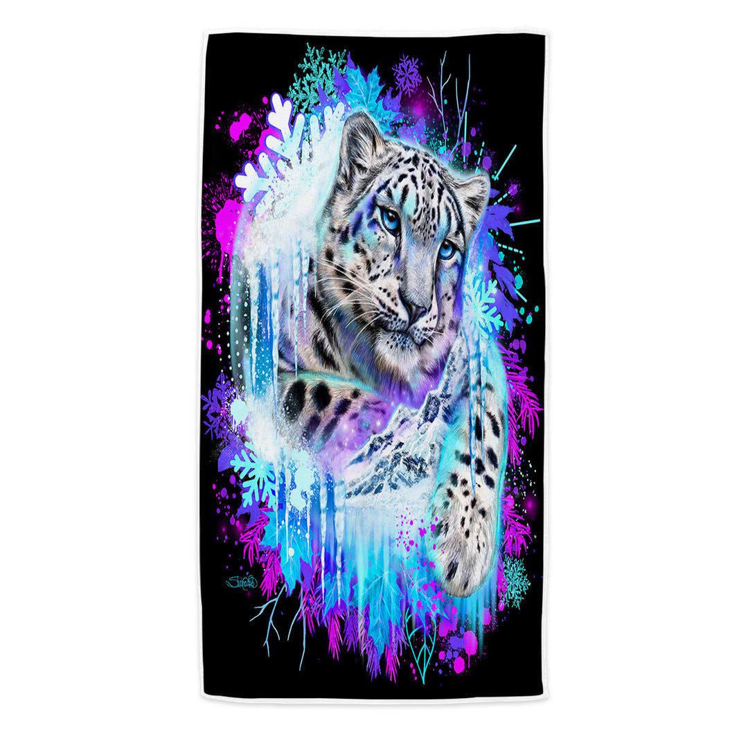 Animals Art Snow Leopard Microfiber Beach Towel