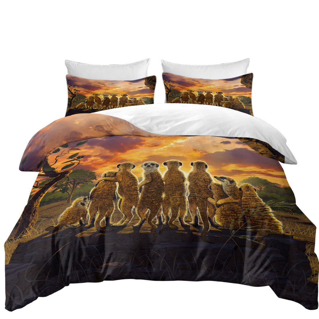 Animals Art Sunset Meerkats Suricate Queen Size Duvet Cover