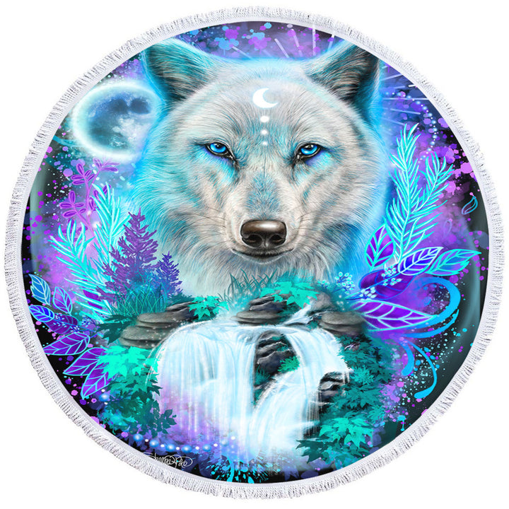 Animals Art Wolf Spirit Round Beach Towel for Wolf Lovers