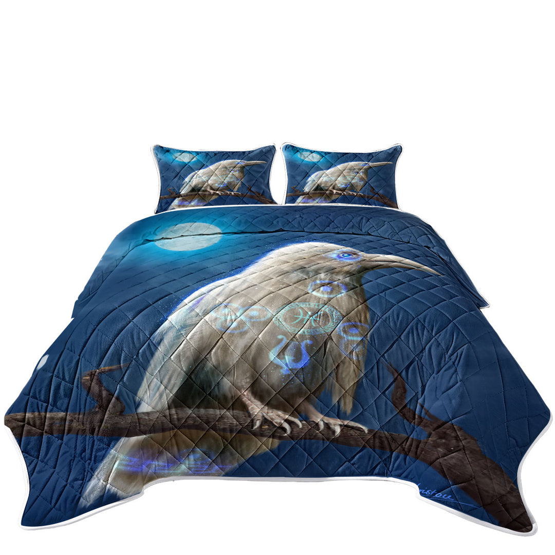 Apollos Cool White Crow King Size Quilt Sets