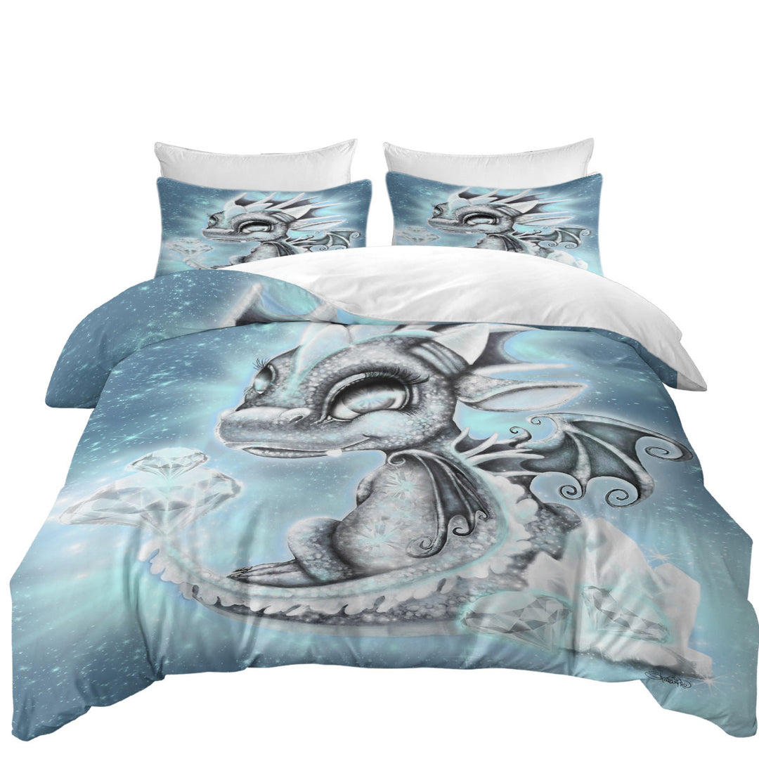 April Diamond Birthstone Lil Dragon Duvet Cover Queen