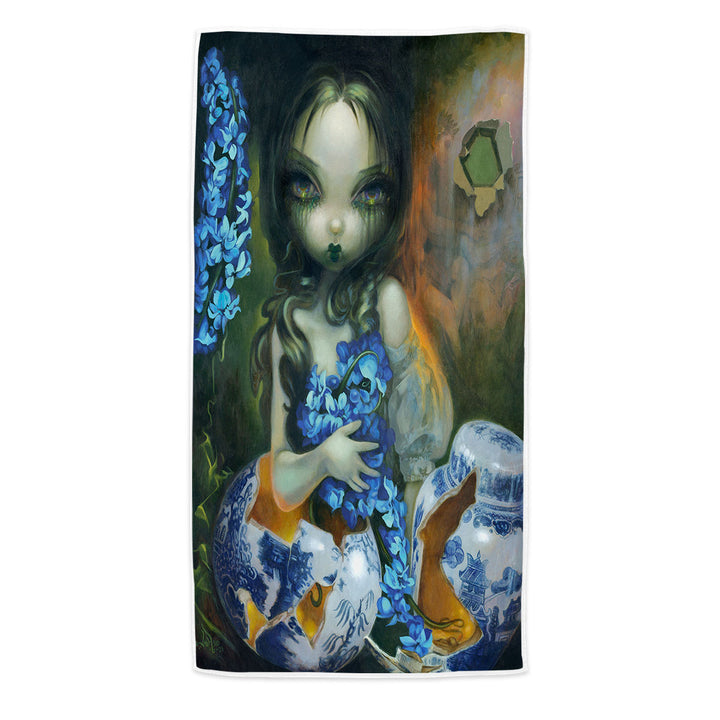 Art Beach Towels Painting Woman with Hyacinth Blue Flowers