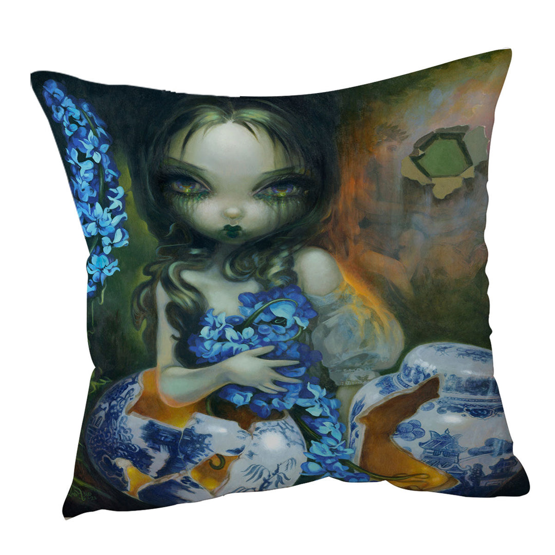 Art Cushion Covers Painting Woman with Hyacinth Blue Flowers