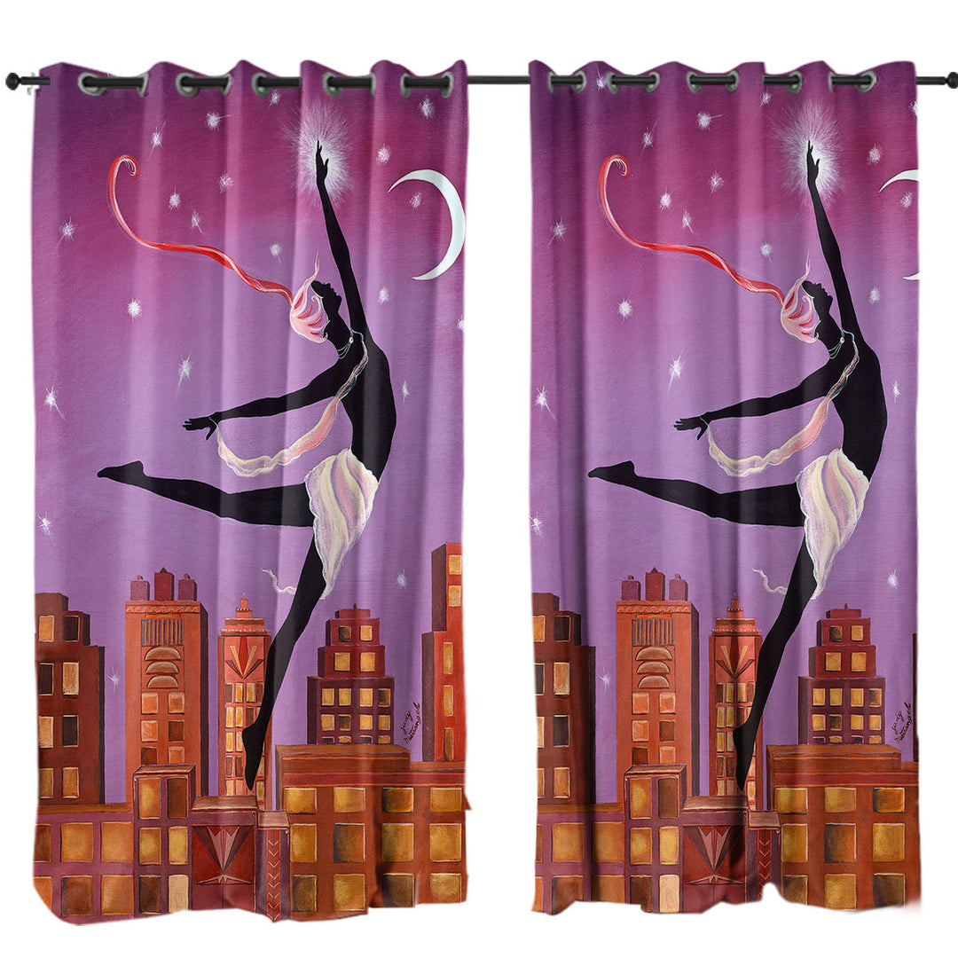 Art Deco Arabesque Night City Dancing Painting Window Curtains