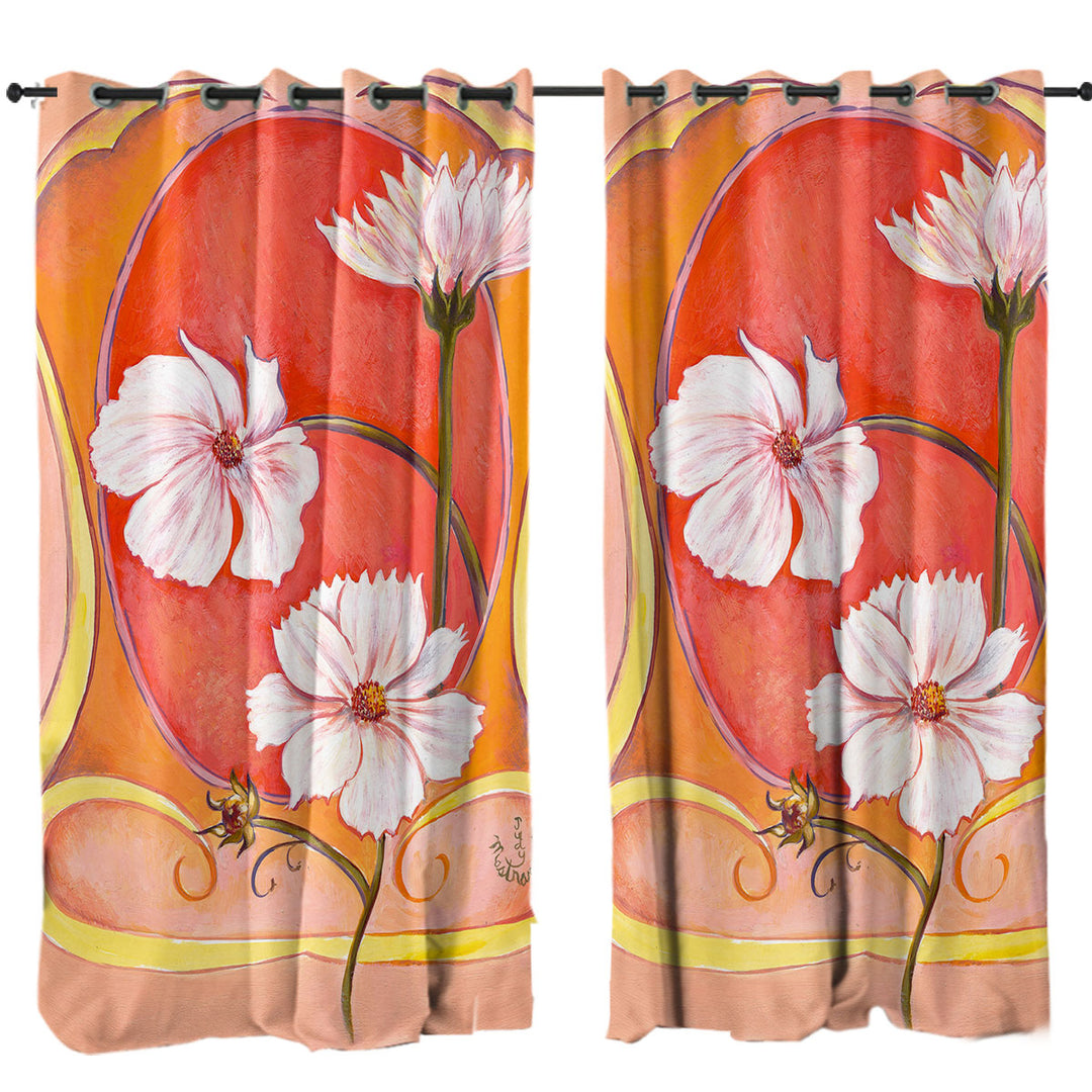 Art Deco Cosmos White Flowers Drapes