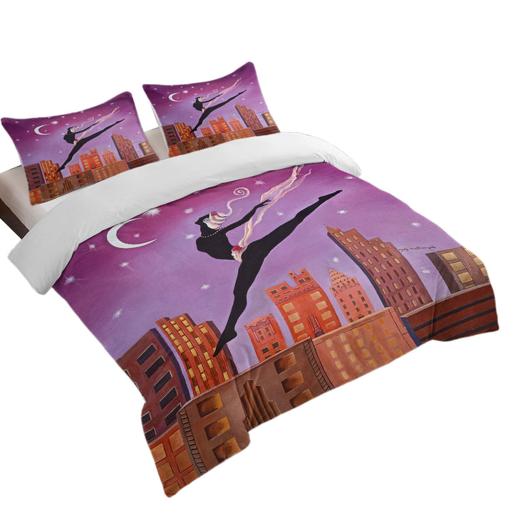 Art Deco Leap Night City Dancing Painting Coverlet